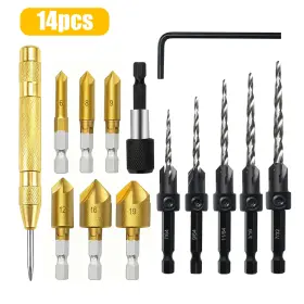 Eeekitonline 655887833731 14pcs Countersink Drill Bit Set Woodworking Hss Chamfer 1/4 Inch Hex Shank
