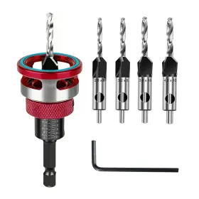 Eeekitonline 690770254798 4pcs Countersink Drill Bit Set With Adjustable Depth Stop M2 Hss Woodworking