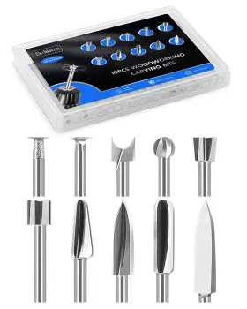 E0024 Elechiakan 10 Pcs Wood Carving Drill Bits Set For Dremel Router And Rotary Tool Engrav Inch