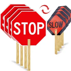 Gp10084 Estleys 4 Pack Stop Slow Sign 13 Inch X Handheld Small Signage Red