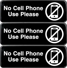 Excello Global Products 812458035394 No Cell Phone Use Please Sign For 9x3 Inches Black