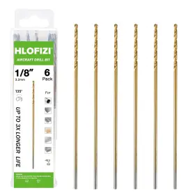 3flat18x6p6tin2 Faith Tools 1/8 X 6 Inch Extra Long Drill Bits Pack Aircraft Bit Titanium M2 High