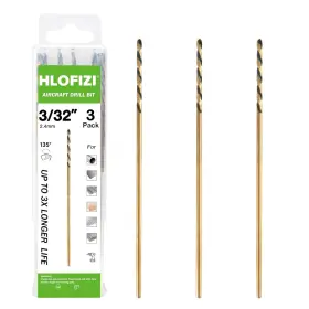 Faith Tools 3flat332x8p3bg2 3/32 X 8 Inch Extra Long Drill Bits 3 Pack Aircraft Bit Black And Gold
