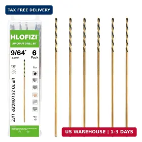 3flat964x6p6bg2 Faith Tools 9/64 X 6 Inch Extra Long Drill Bits Pack Aircraft Bit Black And Gold