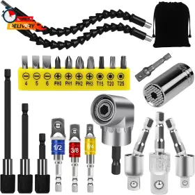 Fawaiktu 313027388366 24pcs Flexible Drill Bit Extension Set Hex Shank 105 Right Angle Attachm