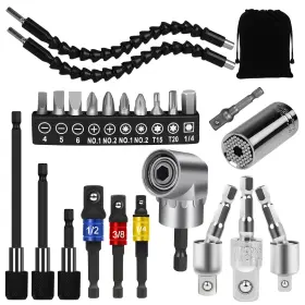 Fawaiktu 797442678064 24pcs Flexible Drill Bit Extension Set Hex Shank 105 Right Angle Attachmen
