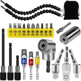 Fawaiktu 797442678095 24pcs Flexible Drill Bit Extension Set Hex Shank 105 Right Angle Atta