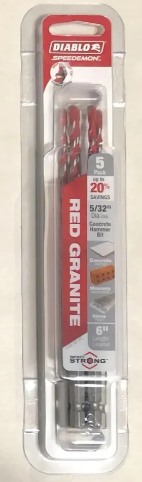 Freud 008925149071 Diablo Dmarg1020-p5 5/32 Inch X 6 Speedemon Red Granite Carbide Drill Bit 5pk