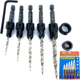 4to12p Ftg Usa Adjustable Wood Countersink Drill Bit Set 5 Pc #4#6#8#1