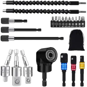 Gallia 313102368337 Flexible Drill Bit Extension Set 105 Right Angle Attachment 1/4 3/8 1/2