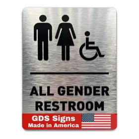 G101alum Gds Architectural Signage Solutions All Gender Restroom Sign 6x8 Inches Gender/wheelchair - Brushed Aluminum