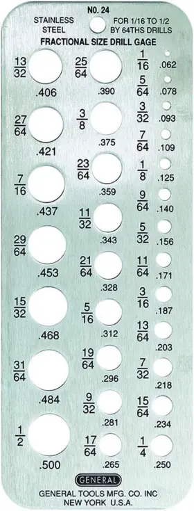 General Tools 711181820898 24 Fractional Drill Gauge Hobby For 1/16 Inch To 1/2