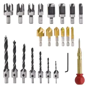 Gerusea 729026643670 23pack Woodworking Chamfer Drilling Tool 6pcs Countersink Drill Bit 7pcs Three P