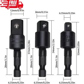 Glp 313030157195 3pcs 1/4 Inch 3/8 1/2 Bits 360 Swivel Impact Grade Socket Adapter Extension Set