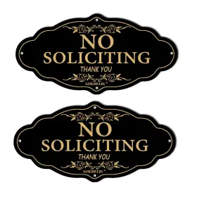 Nss2010 Goldelig 2-pack No Soliciting Signs - 7.9 Inch X 4 Durable Small Signage Black Gold