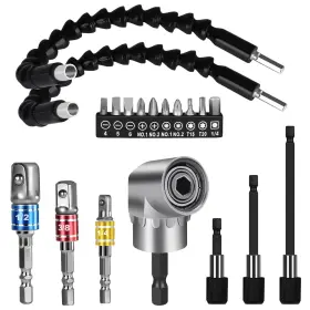 Grednfhat 705353919466 Flexible Drill Bit Extension Set 19pcs Hex Shank 105 Right Angle Attachme