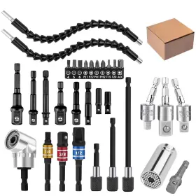 Grednfhat 797442677289 32pcs Flexible Drill Bit Extension Set Rotatable Joint Socket 1/4 3/8 1/2 Inch H