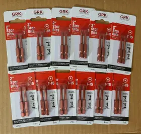 187427 Grk T-15 2- Inch Red Steel Star Bits 12 2-packs 24 Master Carton