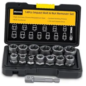 Crlcood-abc7 Grlcood Bolt Extractor Kit 14 Pcs Impact And Nut Remover Set With 3/8 Inch