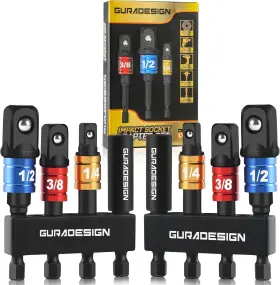Y044-8 Guradesign 8-piece Impact Socket Adapter Set For Drill 1/4 Inch 3/8 1/2 Hex Shank Dri