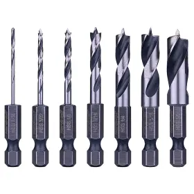 Hangzhou Huikang Tools 445009317330 Nordwolf 7-piece Hss Brad Point Stubby Wood Drill Bit Set With 1/4 Inch Hex Shank Fo