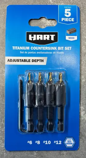 Hadw4 Hart 5-piece Assorted Titanium Countersink Bit Set