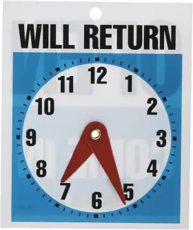 9381 Headline Sign Double-sided Open/will Return 5 Inch X 6 Blue/white/black
