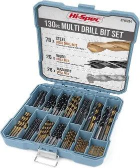 Hi-spec 884540160529 Drill Bit Set 130pc Multi Sae 11 Sizes 1/16in To 3/8in H