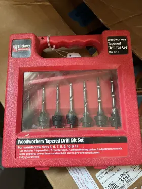 Hw-1051 Hickory Woodworking Tapered Drill Bit Set 5 6 7 8 9 10 And 12 Screw Sizes