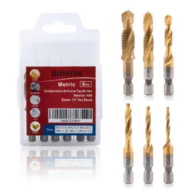 Hidotol 717655394698 Titanium Combination Drill And Tap Bits Set 6 Pc Metric Screw Taps 3-in-1 B