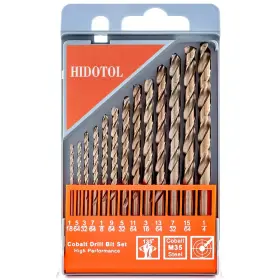 Hidotol 726084650473 13 Pcs Cobalt Drill Bit Set M35 Hss Twist Bits 1/16 Inch -1/4 For Hardened