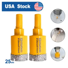 Highdril 759039779059 Diamond Core Drill Bit 2pcs 25mmhole Saw Granite Porcelain Tile Triangular Shank