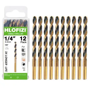 3flat14p12bg3 Hlofizi 1/4 Inch Cobalt Drill Bit 12 Pack Black And Gold Coated Twist Bits For Meta