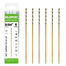 Hlofizi 3flat564x6p6bg2 5/64 Inch X 6 Extra Long Drill Bit Pack Aircraft Gold