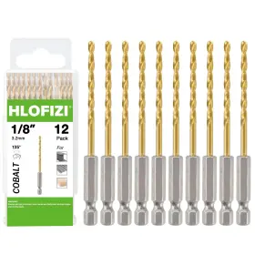 Hex18p12tin3 Hlofizi 1/8 Hex Shank Drill Bits 12 Pcs Hss Titanium With Quick Change