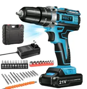 Hoey 314077006423 21v Cordless Drill Set Electric Power 34pcs With 3/8 Inch Keyless