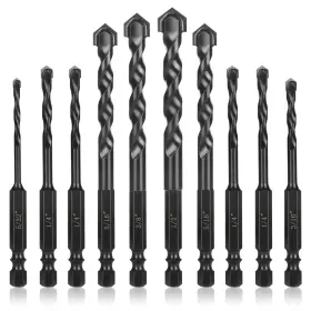 Hp230047 Hphope 10pcs Masonry Drill Bit Set 3/16 Inch -1/2 Professional 1/4 Hex Shank Concrete