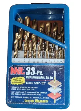 Hss 020209073049 32 Pc Titanium Drill Bit Set Mit. 1/16 Inch -1/2 No 17/64 Barely Used