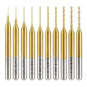 Huhao 165439605852 10pcs Micro Drill Bits Set 0.2mm-1.1mm 1/8 Inch Shank Spiral Flute Cnc Router B