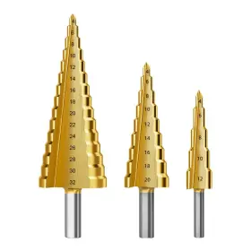 304021708 Huhao Step Drill Bit Set 3pcs High Speed Steel Spiral Grooved For Sh