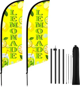 Goh-hunnmingre-1624 Hunnmingre 2 Set Lemonade Feather Flag Kit 8ft Advertising Swooper Green Yellow