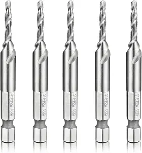 43483-3283 Hymnorq M3 X 0.5 Hss 4341 Drill Tap Bit Set 5pcs Metric Combo With 1/4 Inch Hex