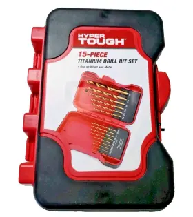 Hyper Tough 820909034315 15-piece Titanium Drill Bit Set High Speed Steel Hss Durable Case