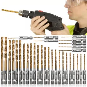 Ikaufen 980595518169 32pcs Drill Bit Set Titanium Coated Hss High Speed Steel Hex Shank Quick Changes