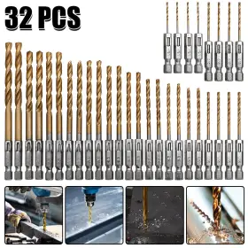 Ikaufen 980595518749 32pc Drill Bit Set Titanium Coated Hss High Speed Steel Hex Shank Quick Change