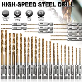 Ikaufen 980595518848 32x Drill Bit Set Titanium Coated Hss High Speed Steel Hex Shank Quick Change