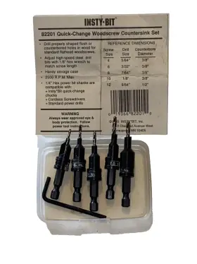 82201 Insty-bit 5pc Quick-change Woodscrew Countersink Set With Case