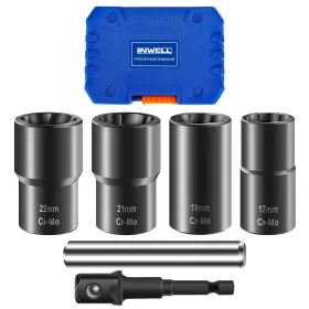 In020301 Inwell 6 Piece Bolt Nut Extractor Set 1/2 Inch Drive Lug Remover Tool Wheel Lock