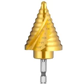 Ironant 313028330395 Titanium Step Drill Bit 1/4 Inch To 1-3/8 Spiral Flute For Metal 10 Siz