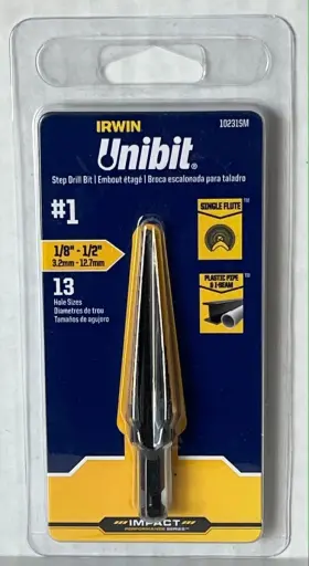10231sm Irwin Unibit Step Drill Bit #1 - 13 Hole Sizes 1/8 Inch 1/2 Impact